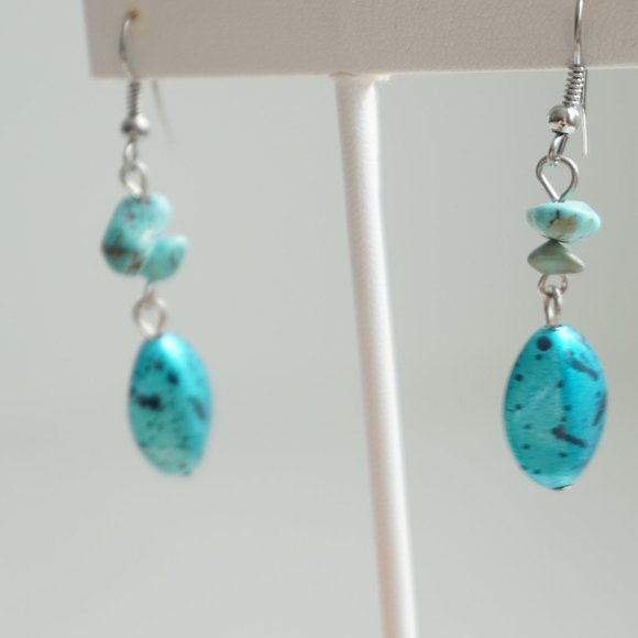 Turquoise Bead Drop Dangle Earrings - Picture 3 of 4